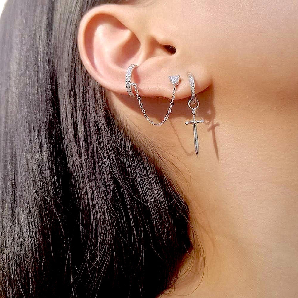 Sterling Silver Dagger Huggies